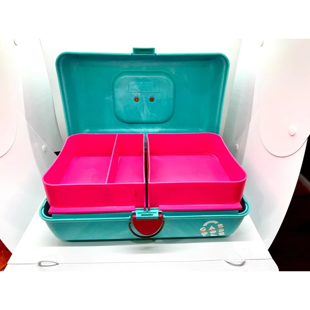 Vintage Caboodles Makeup Case 90s Retro Teal Pink Model 2602 Beauty Organizer